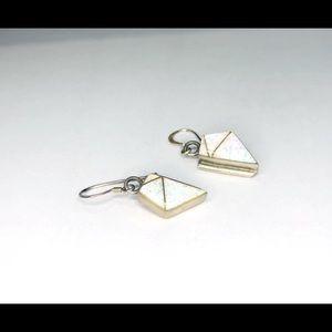 Vintage Navajo Signed Opal Inlay Dangle Hook Earrings - so Sparkly!!!